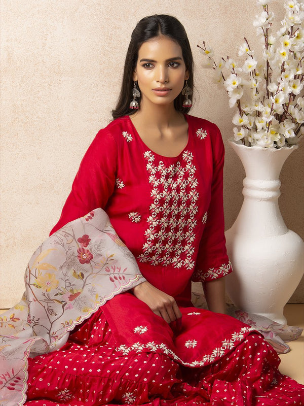 Red sharara set