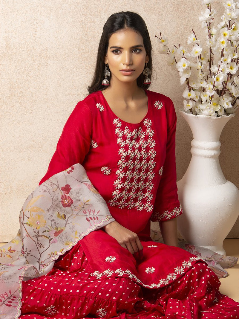 Red sharara set