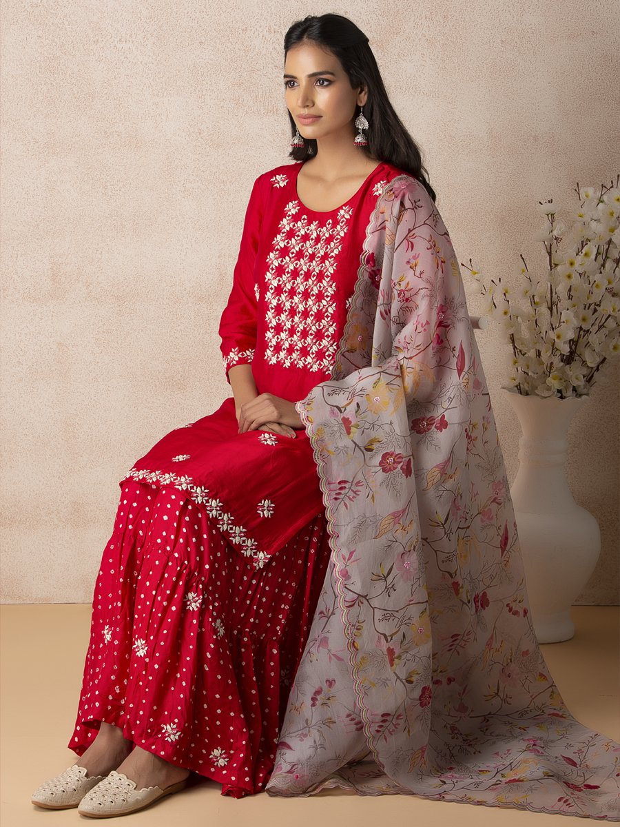 Red sharara set