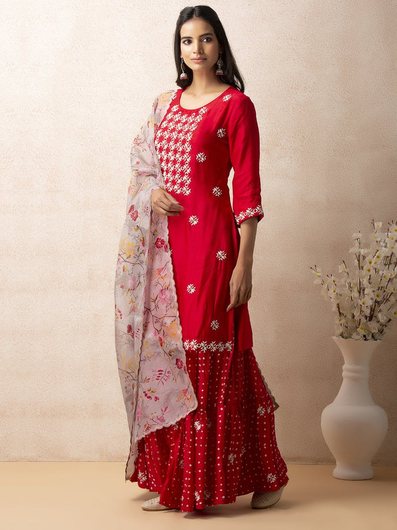 Red sharara set