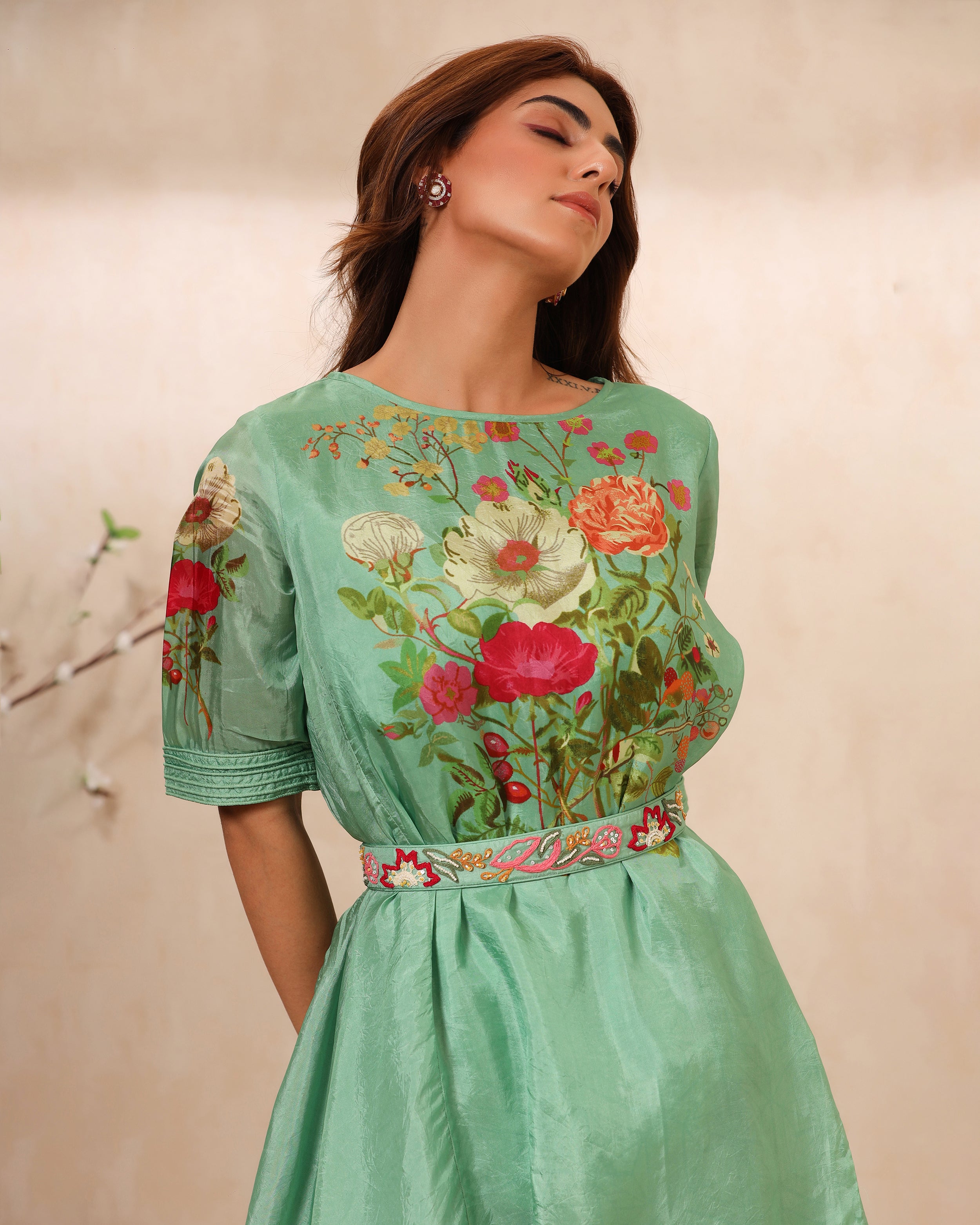 Pista Green floral bouquet co-ord