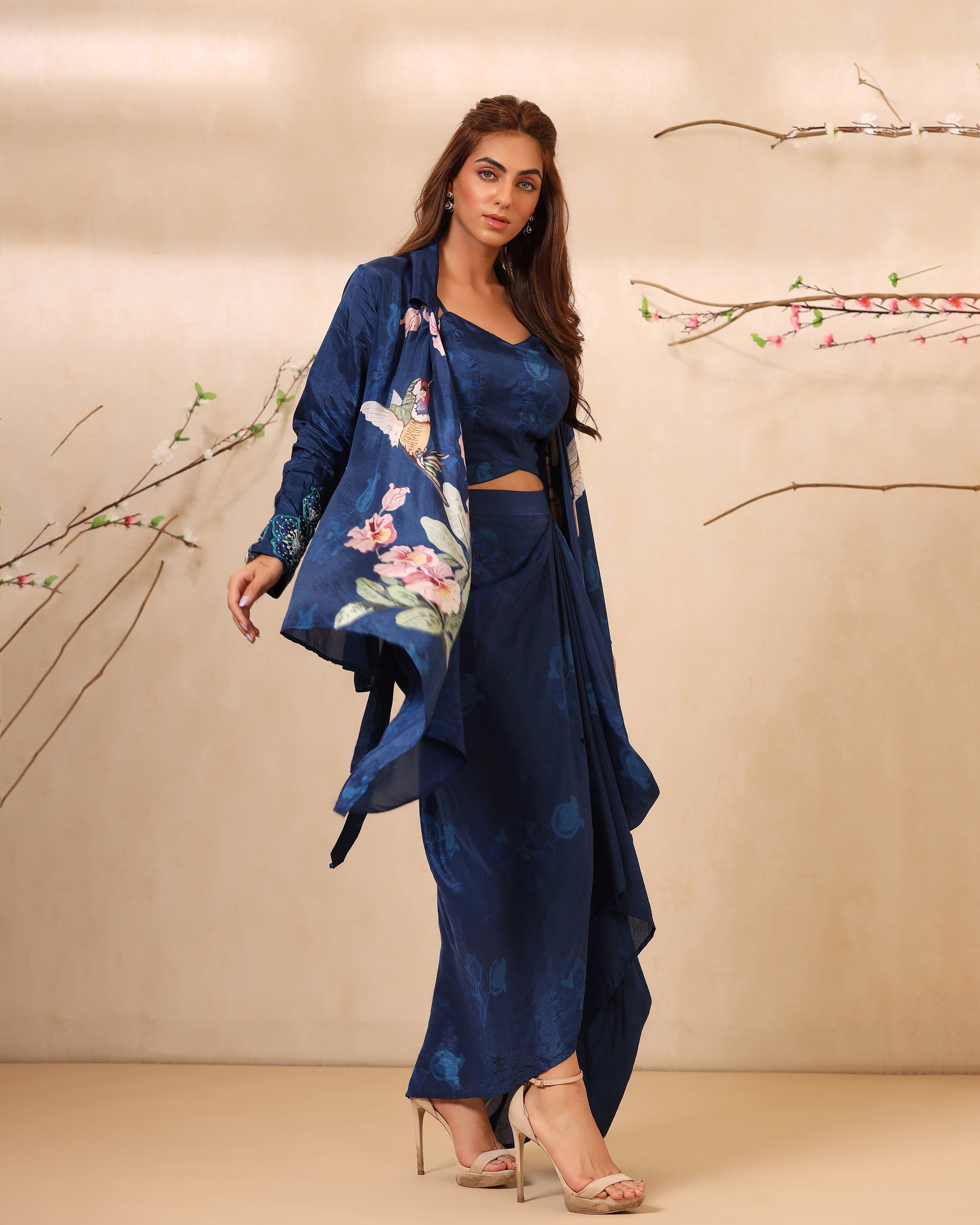 Indigo Blue draped skirt set