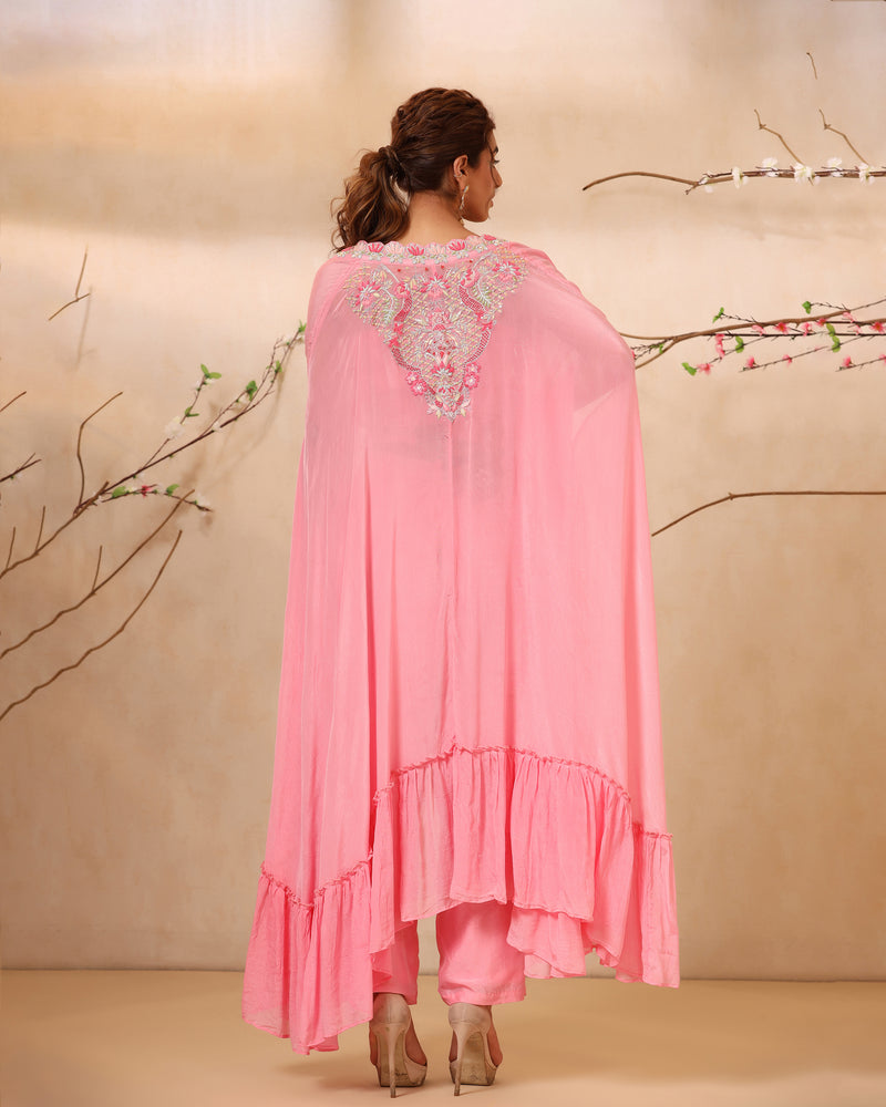 Pink Zardozi Cape set