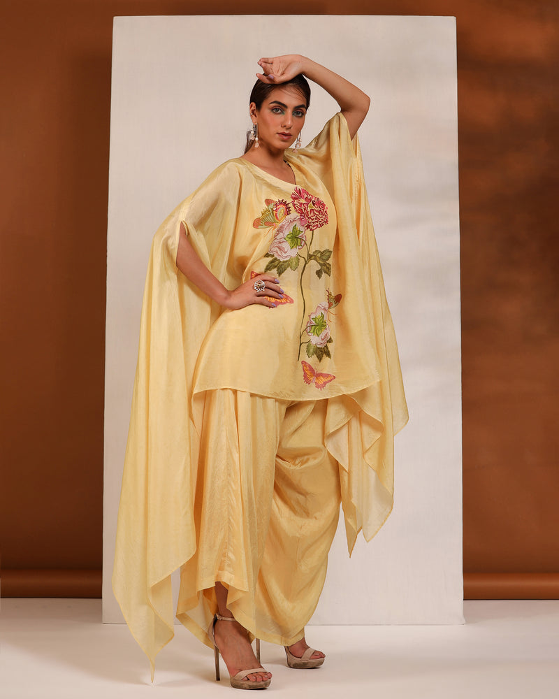 Pastel yellow  asymmetric floral cape