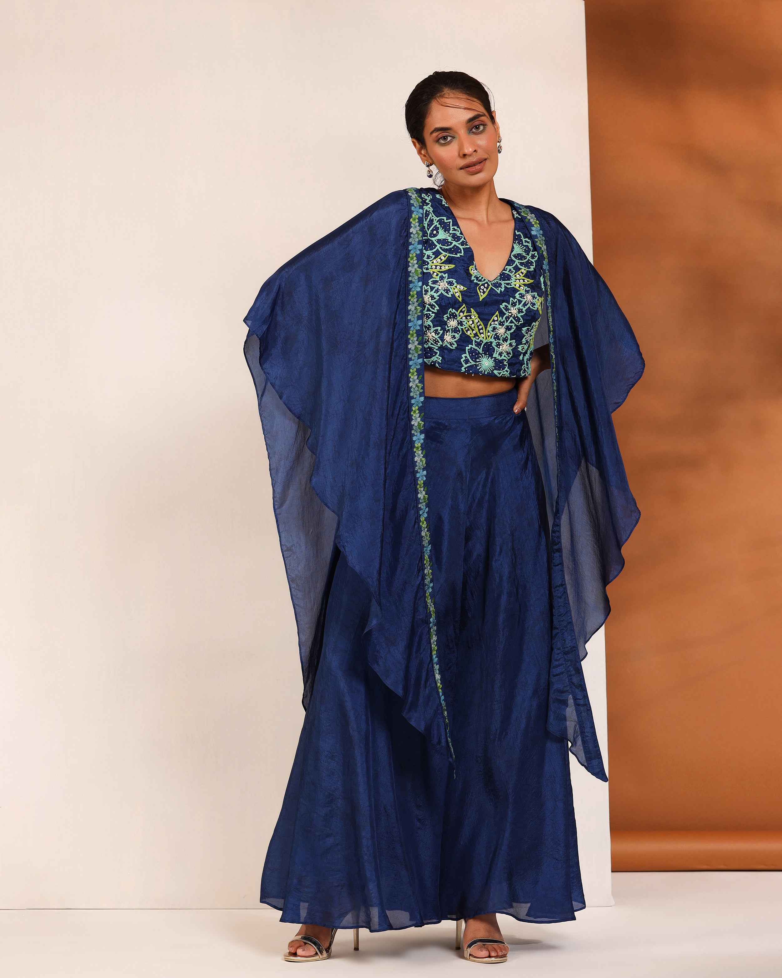 Indigo blue three piece cape set