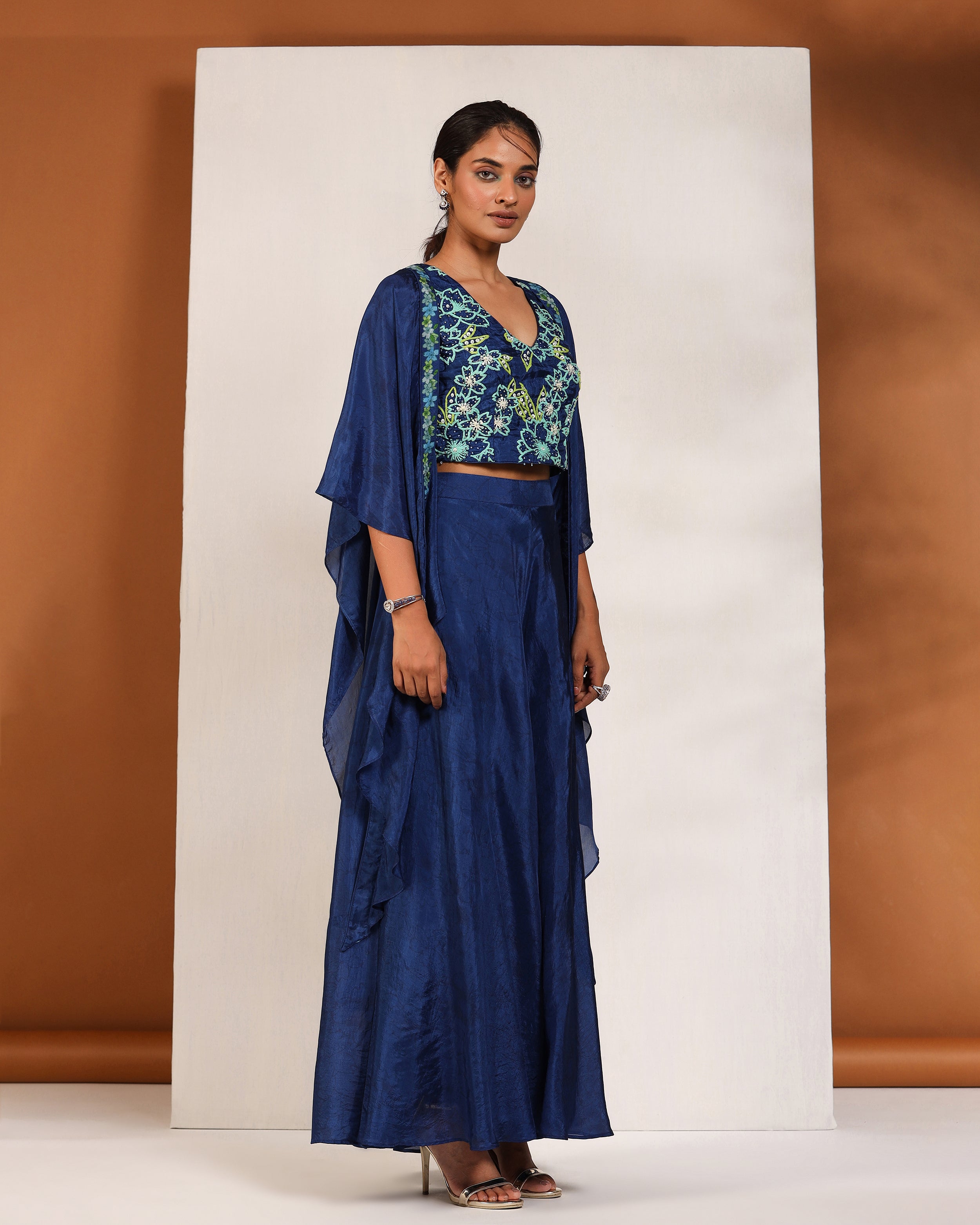 Indigo blue three piece cape set