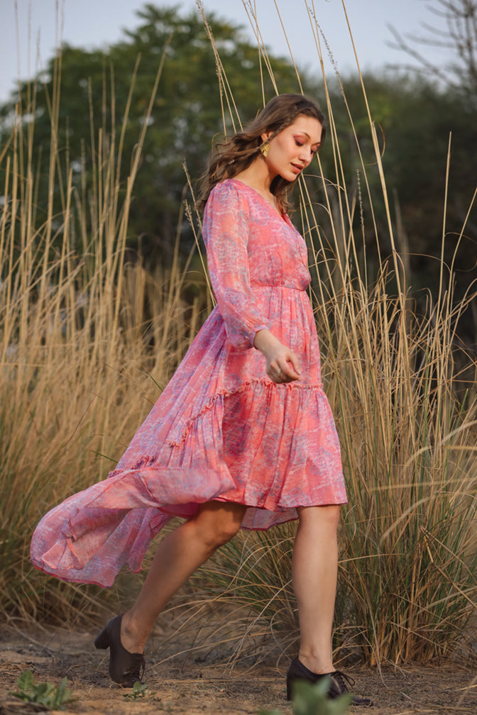 Peach gathered dress