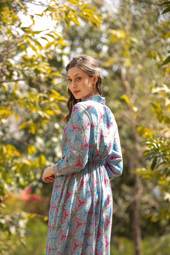 Blue printed dress