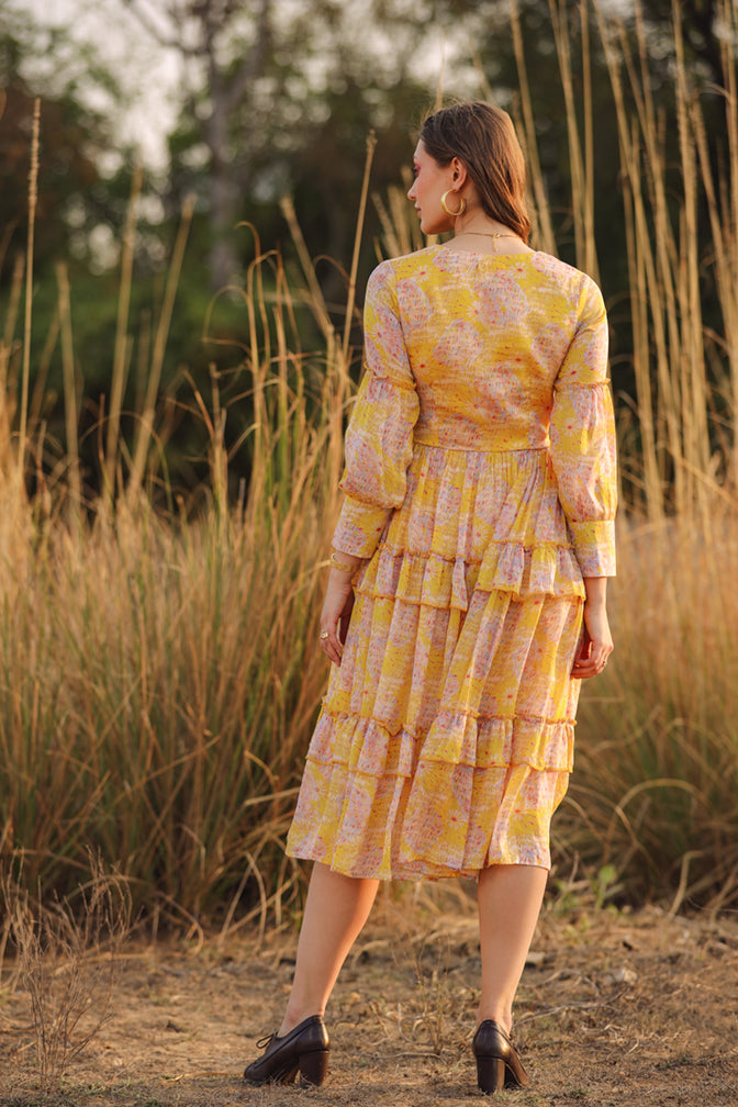 Yellow front cut dress