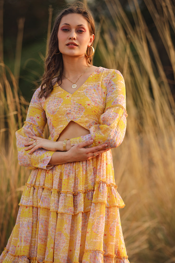 Yellow front cut dress