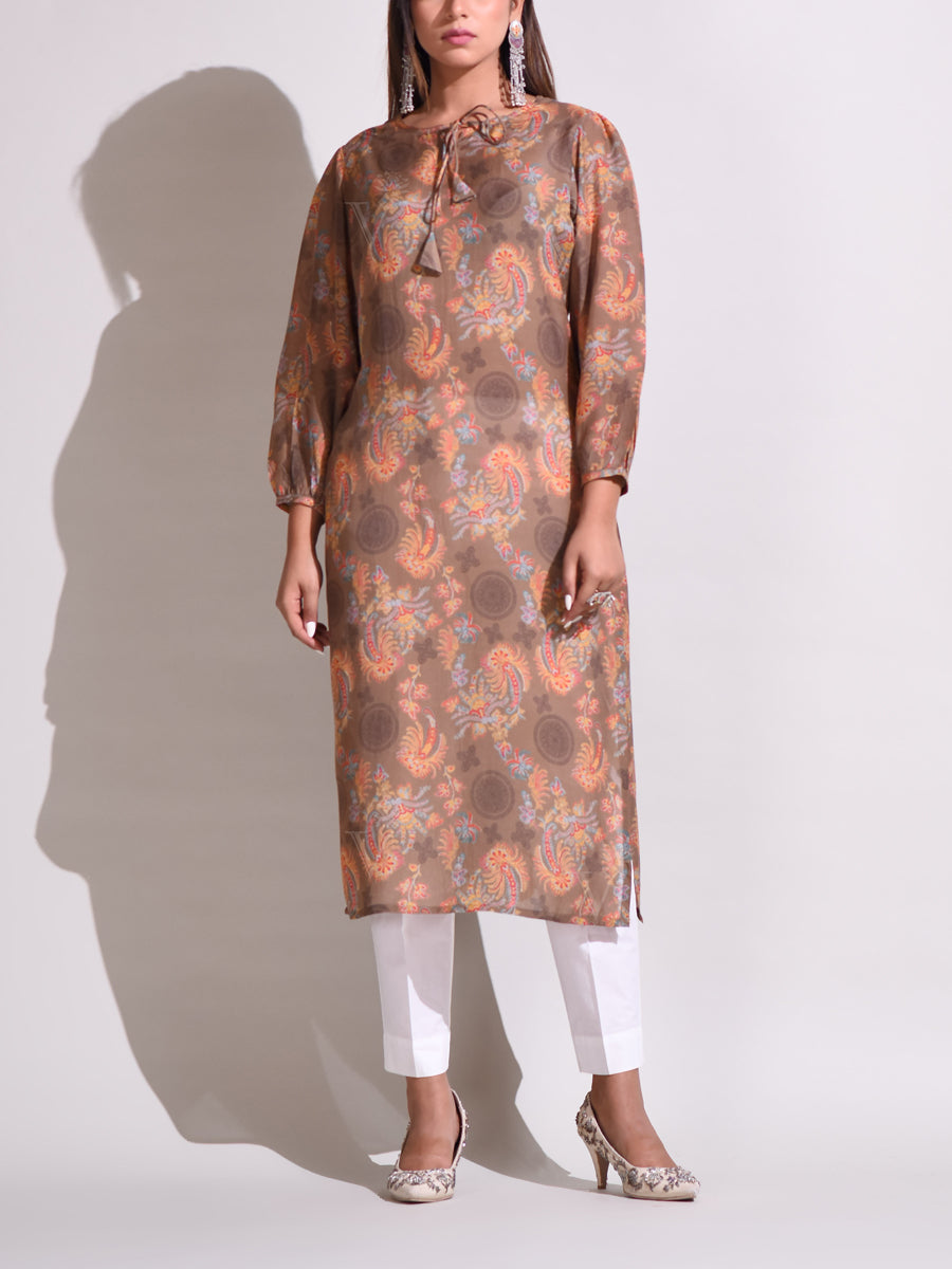 Brown Handcrafted Silk Kurti