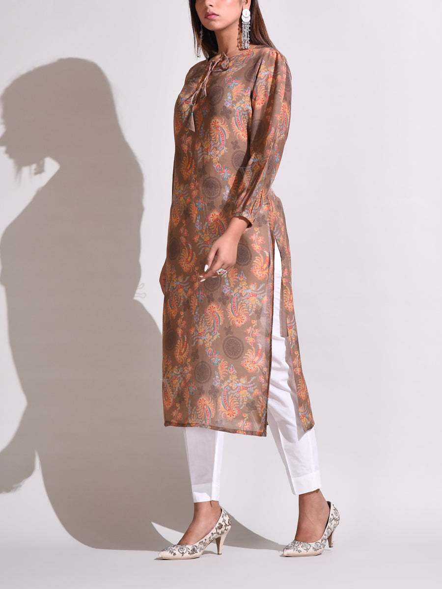 Brown Handcrafted Silk Kurti