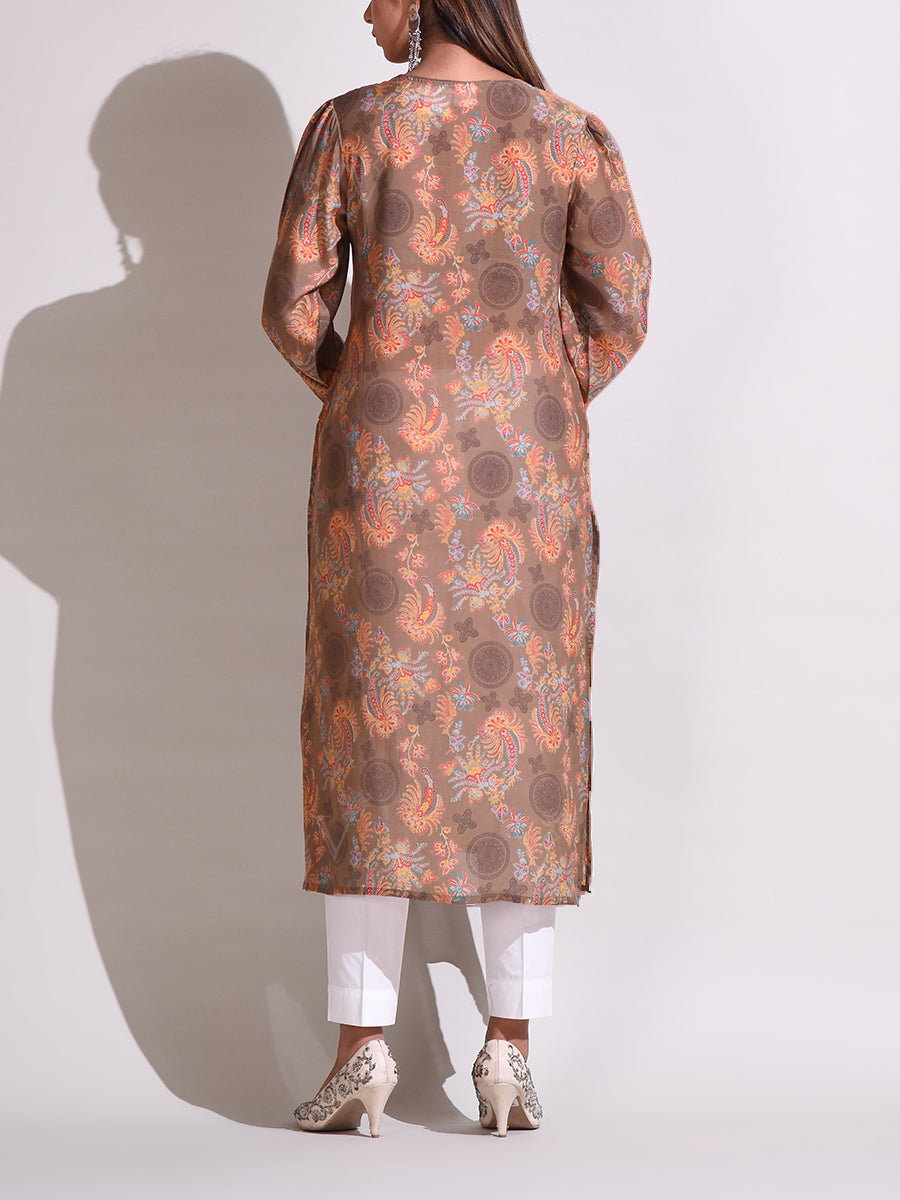 Brown Handcrafted Silk Kurti