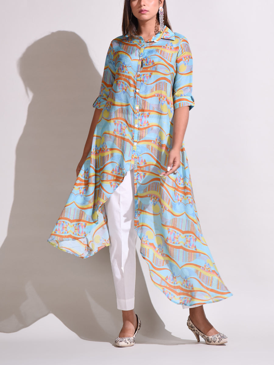 Aqua Blue Handcrafted Silk Tunic