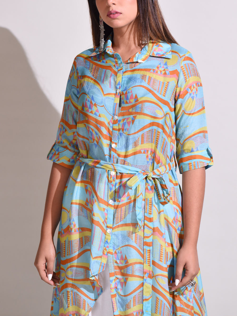 Aqua Blue Handcrafted Silk Tunic