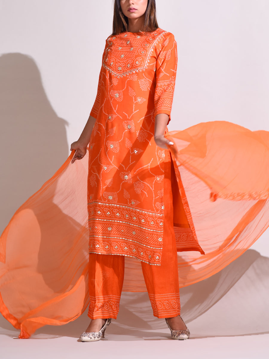 Orange Silk Suit Set