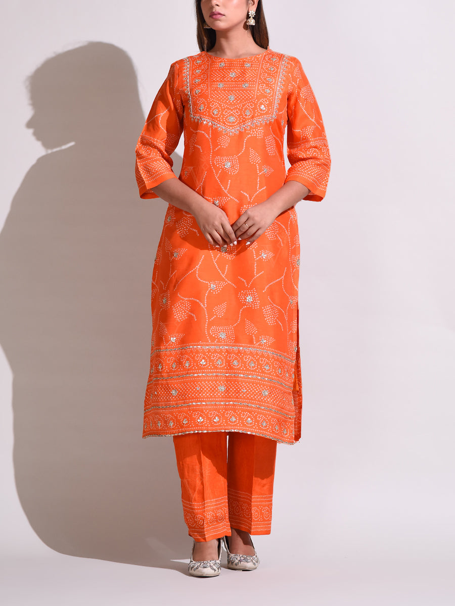 Orange Silk Suit Set