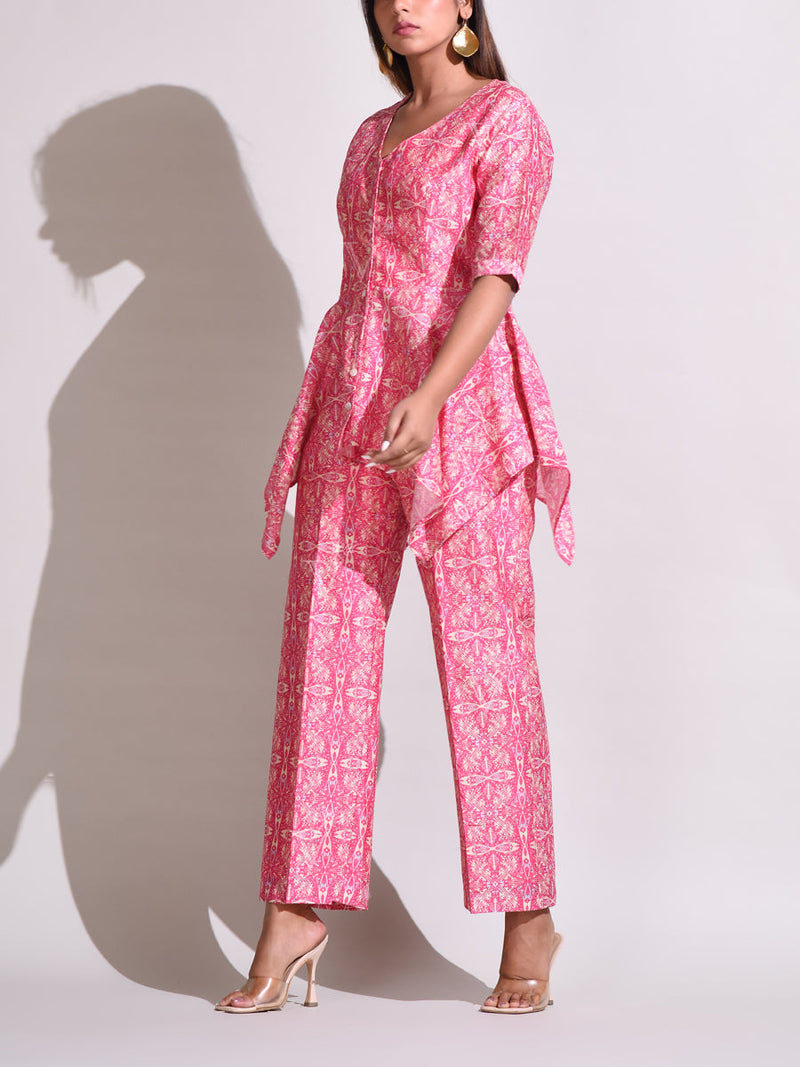 Pink Chanderi Silk Pant Set
