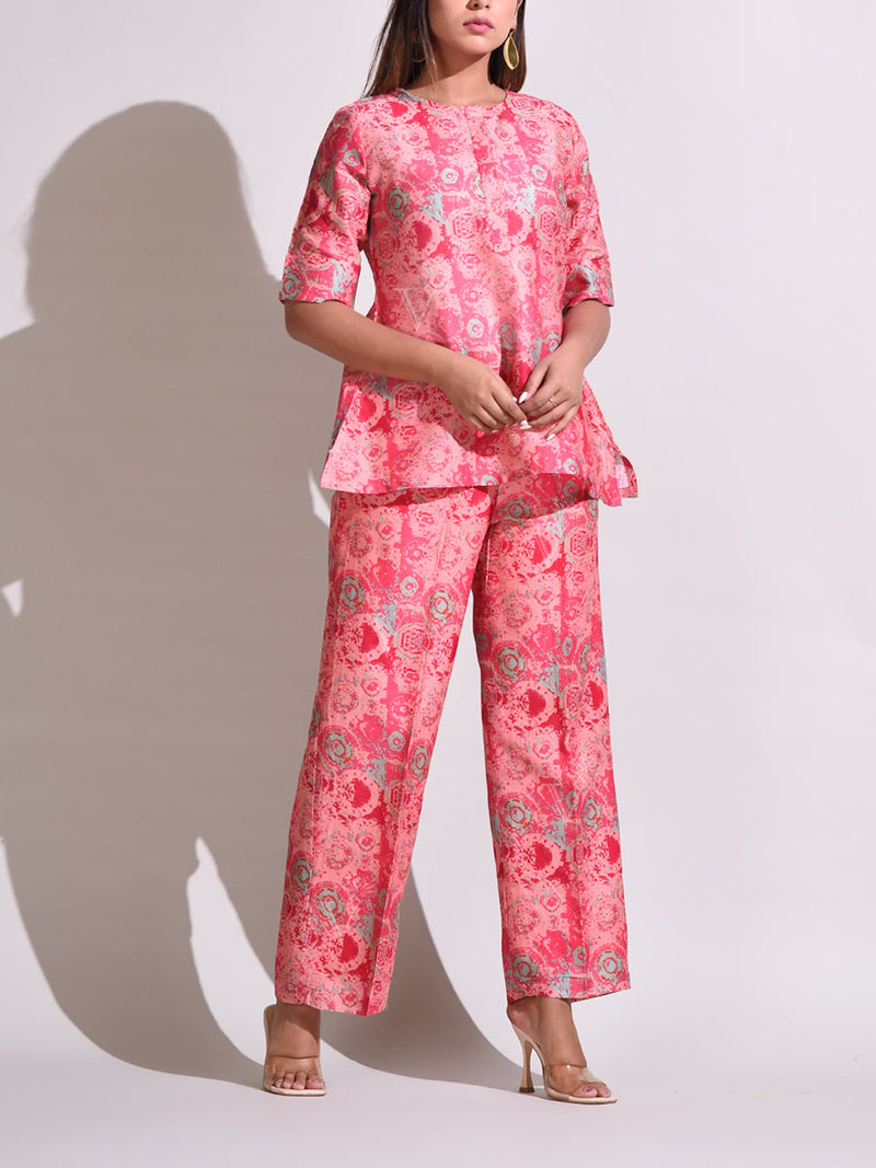 Peach & Pink Chanderi Silk Pant Set