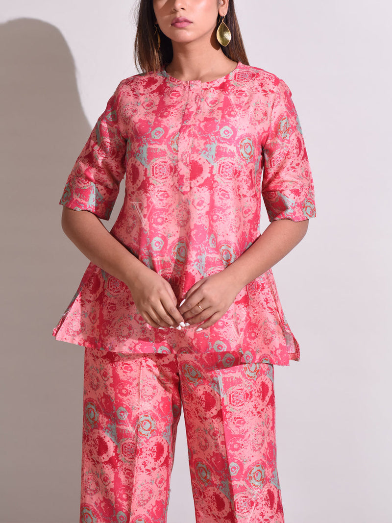 Peach & Pink Chanderi Silk Pant Set