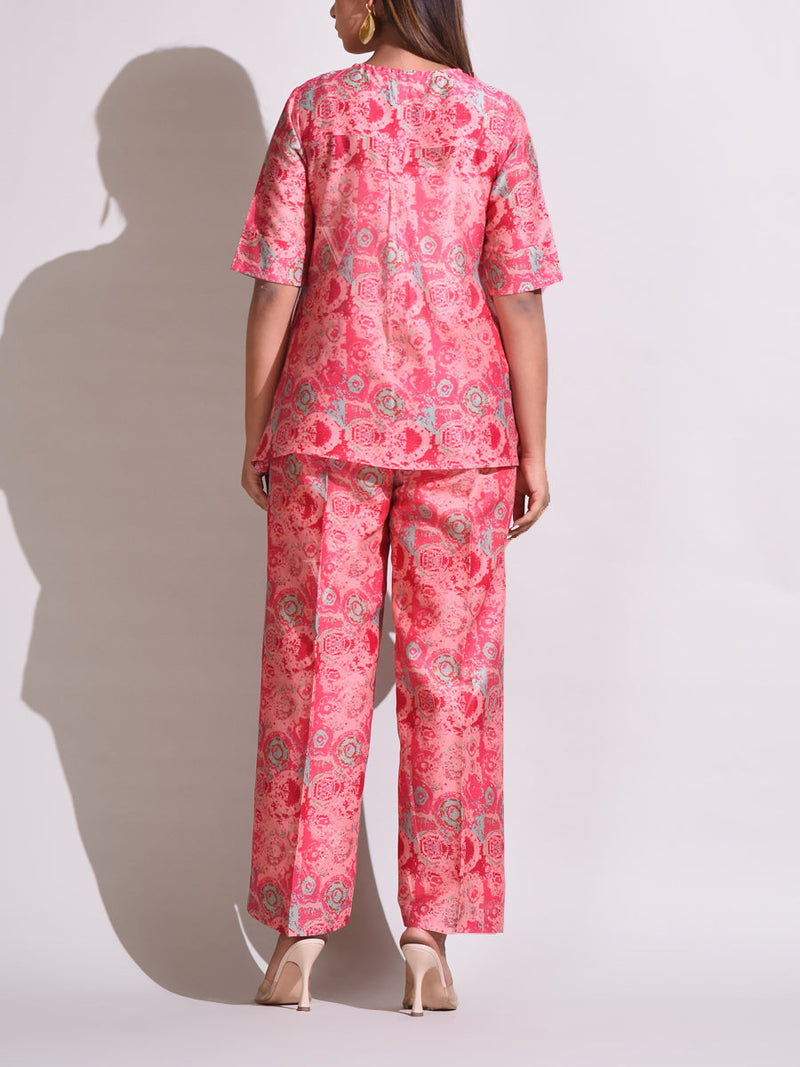 Peach & Pink Chanderi Silk Pant Set