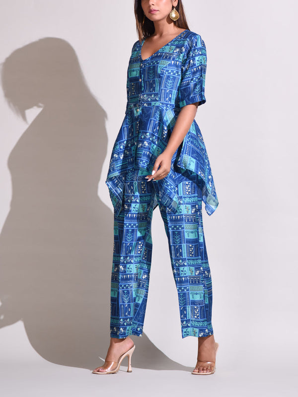 Blue Silk Pant Set