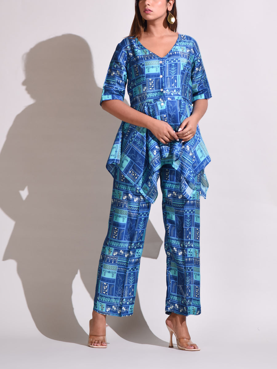 Blue Silk Pant Set