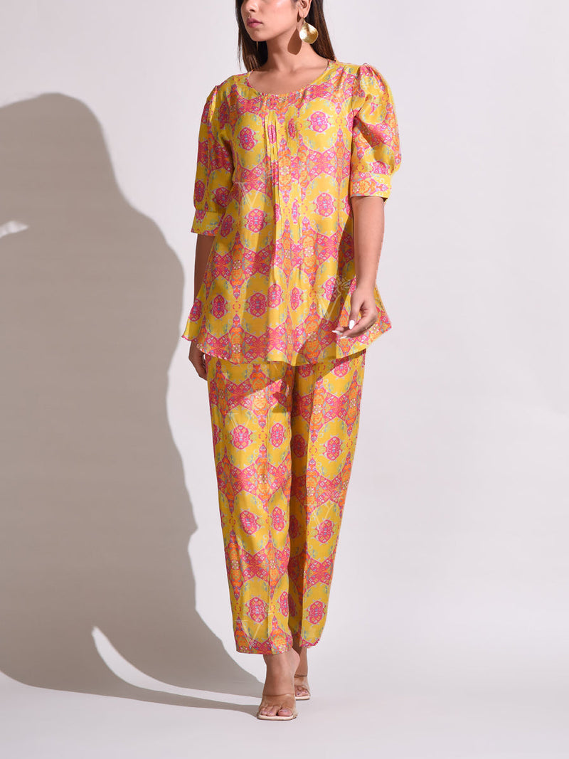 Yellow Silk Pant Set
