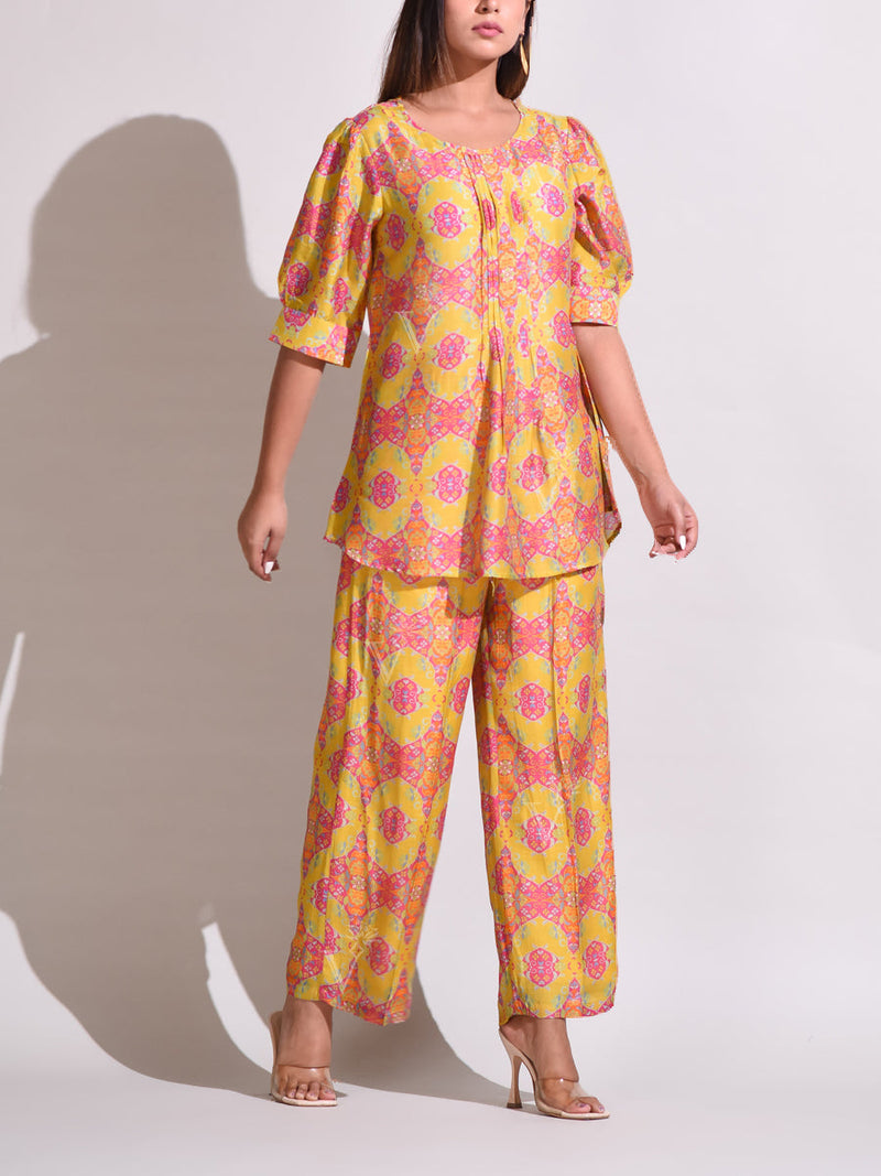 Yellow Silk Pant Set