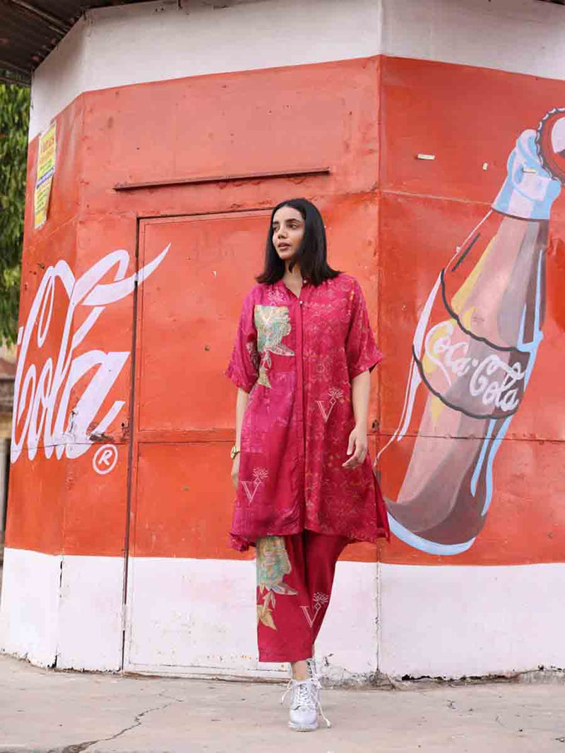 Red Silk Pant Set