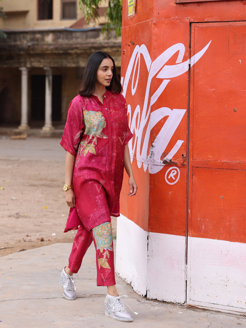 Red Silk Pant Set