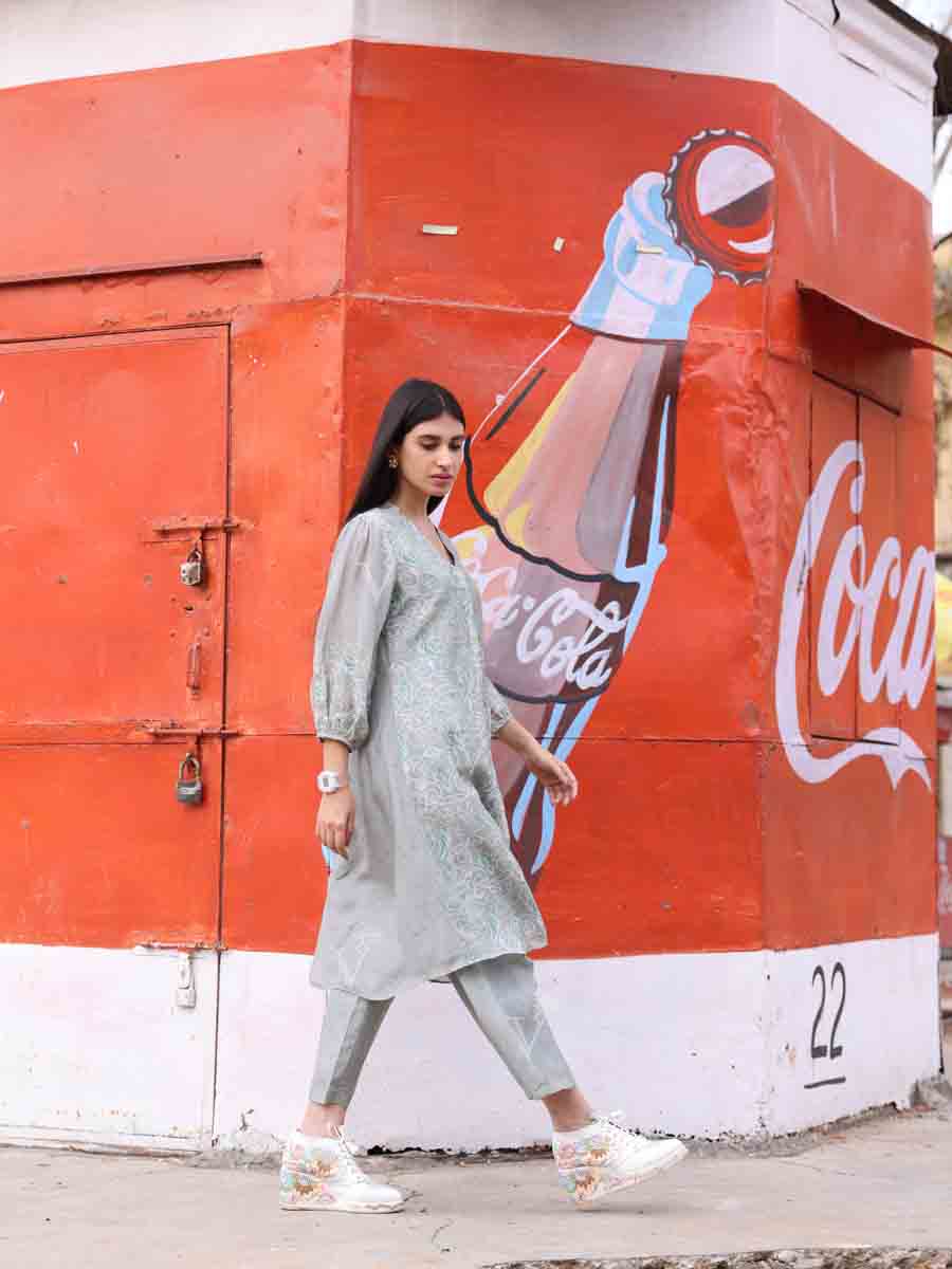 Grey Silk Pant Set