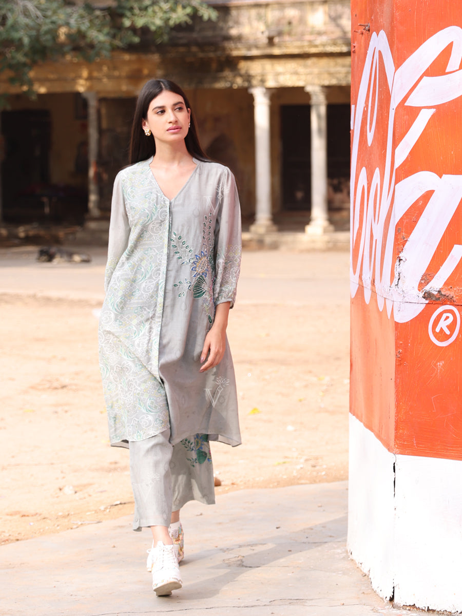 Grey Silk Pant Set