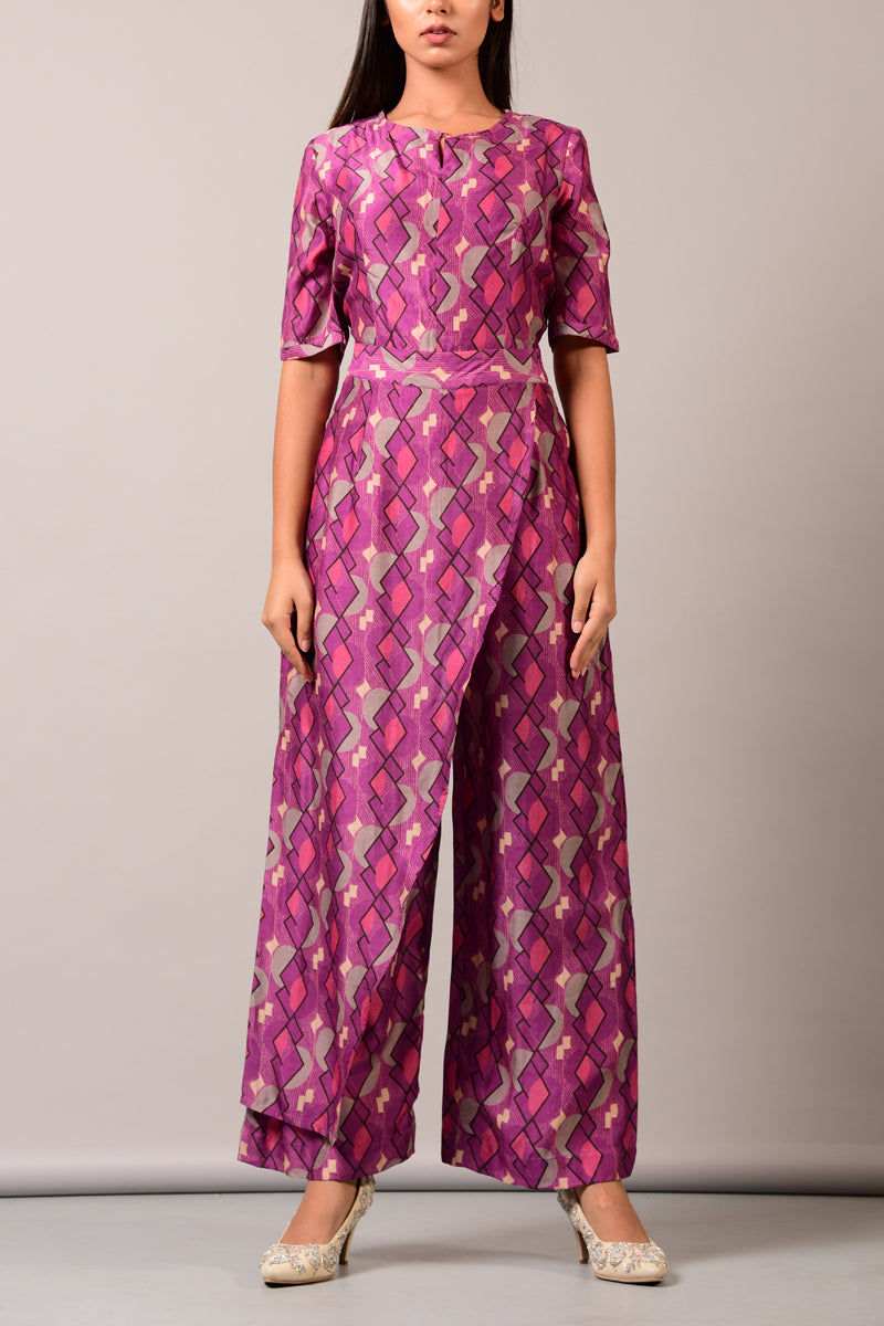 Purple  Geometric Overlap Jumpsuit