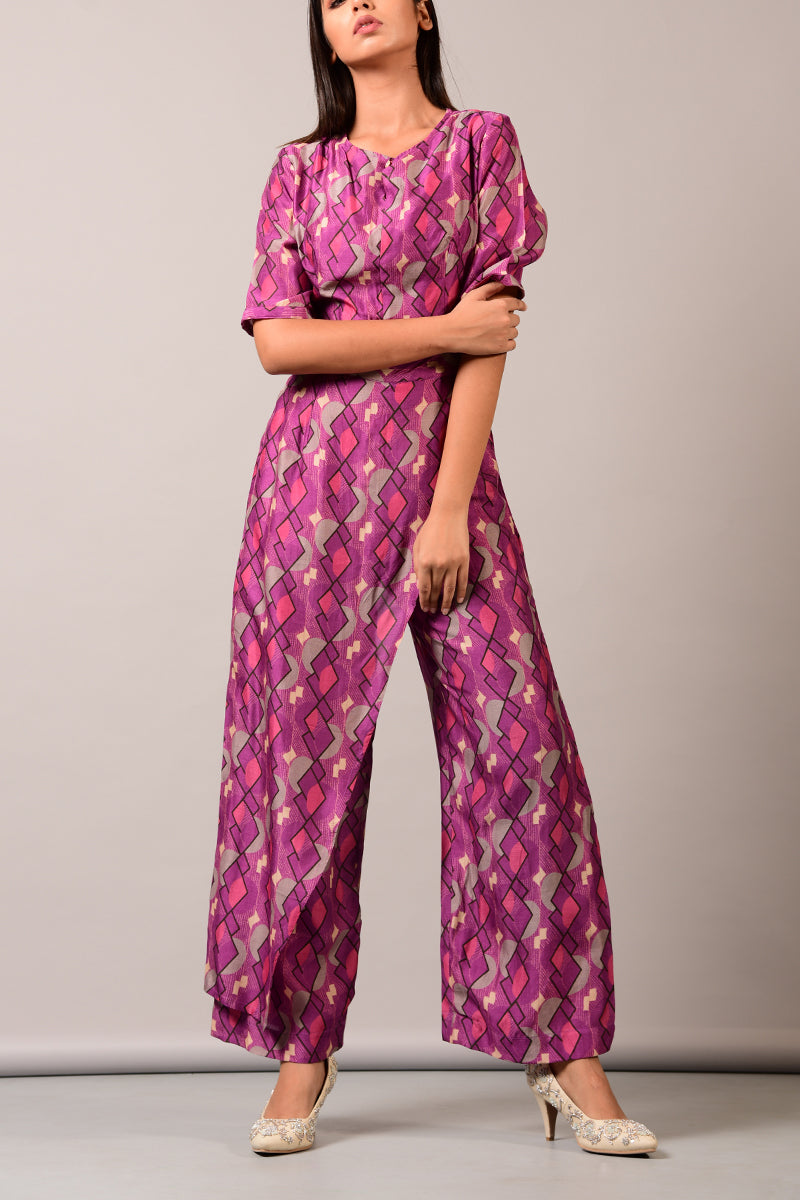 Purple  Geometric Overlap Jumpsuit