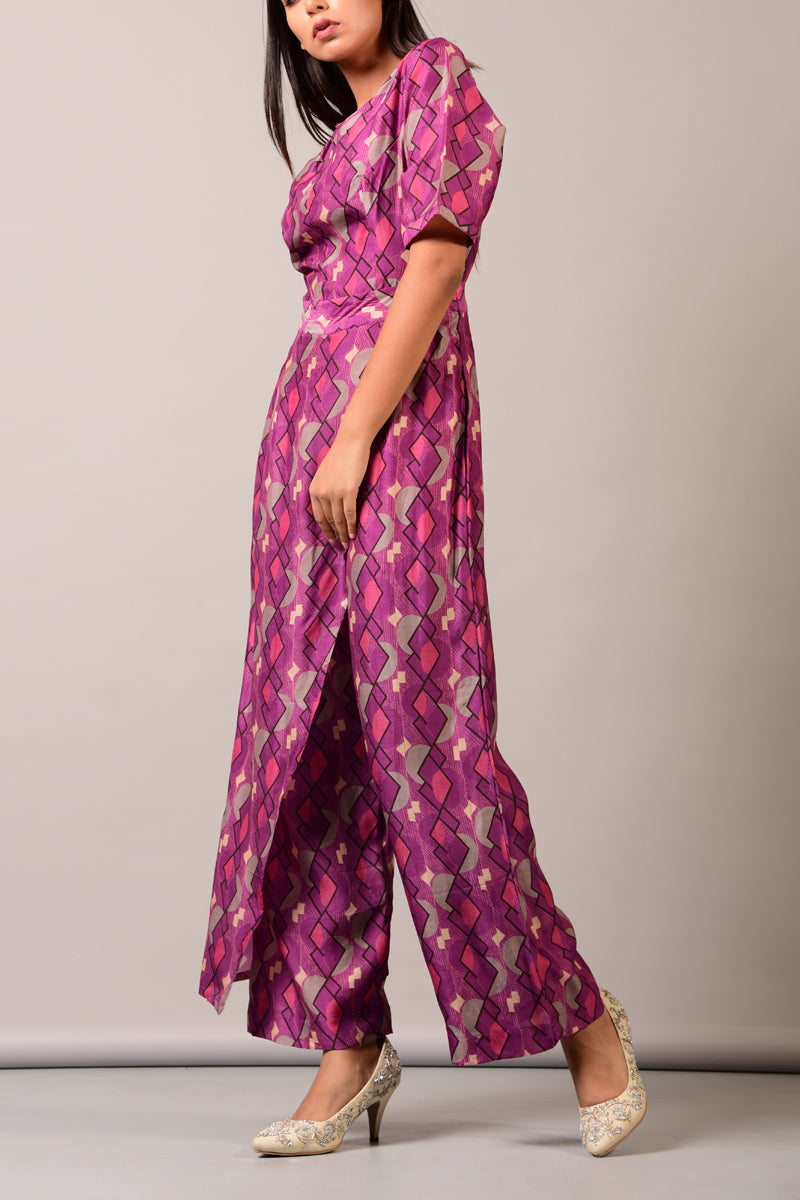 Purple  Geometric Overlap Jumpsuit