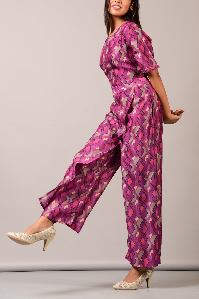 Purple  Geometric Overlap Jumpsuit