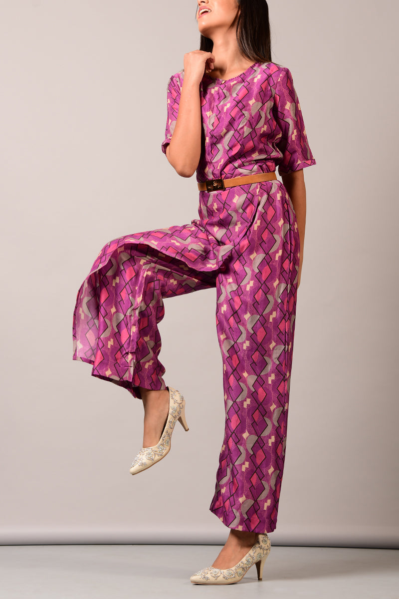 Purple  Geometric Overlap Jumpsuit