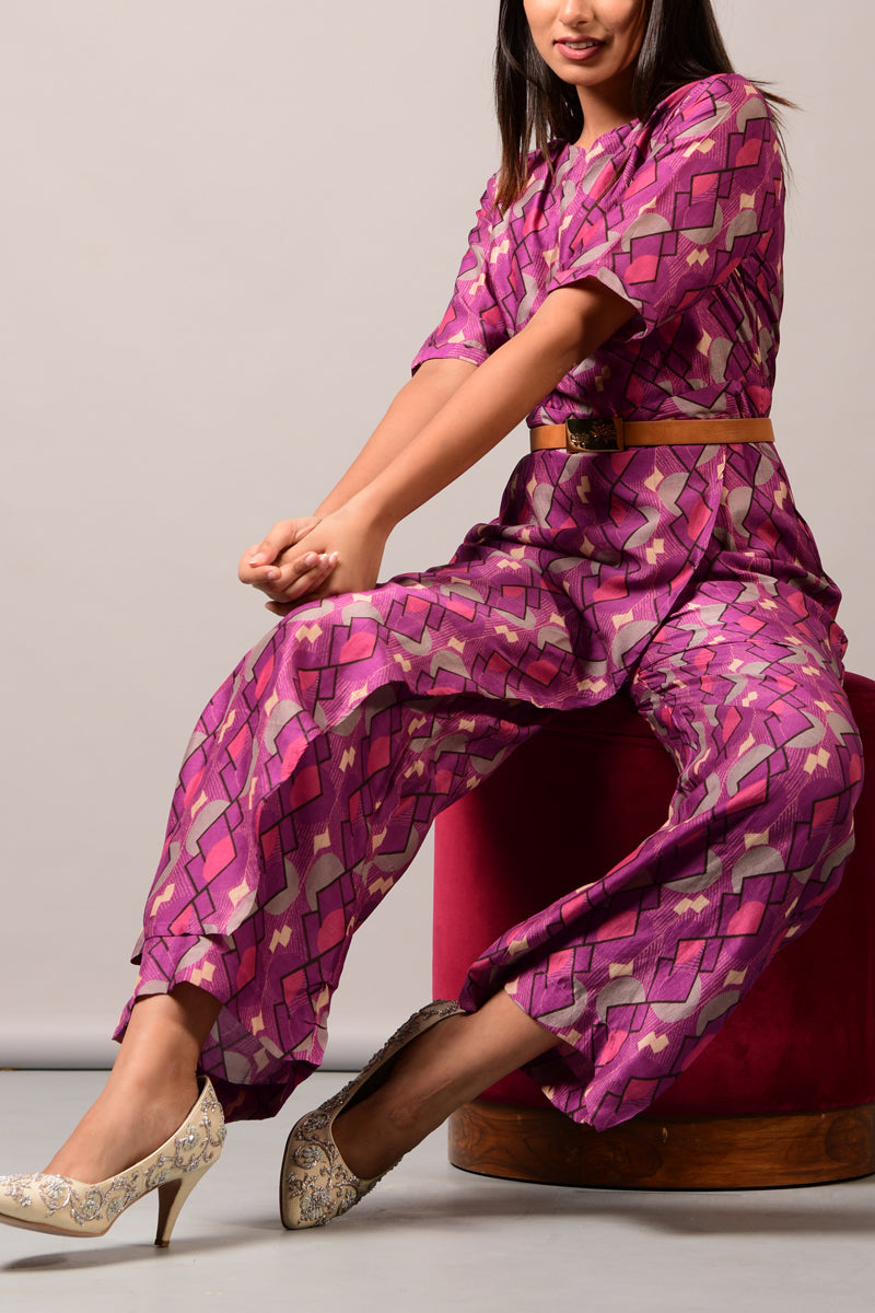 Purple  Geometric Overlap Jumpsuit