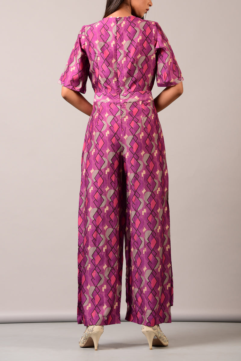 Purple  Geometric Overlap Jumpsuit