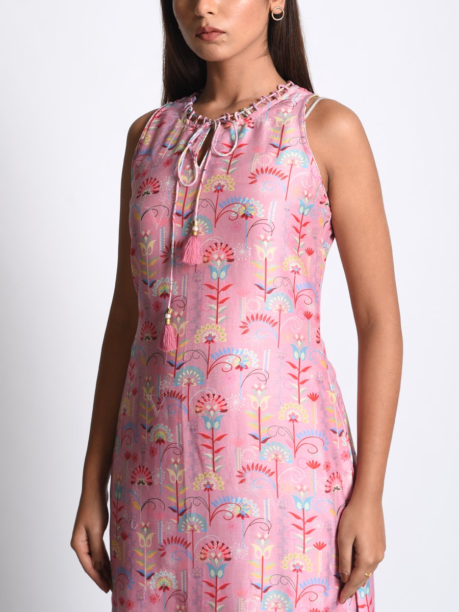 Blush Pink Chanderi Silk Printed Kurta Set