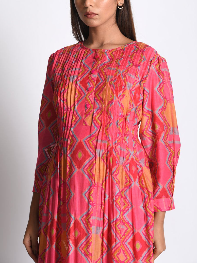 Pink Silk Printed Kurta Set