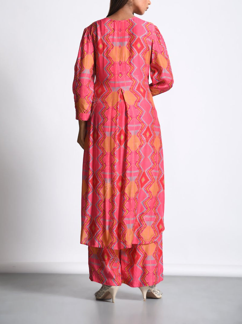 Pink Silk Printed Kurta Set