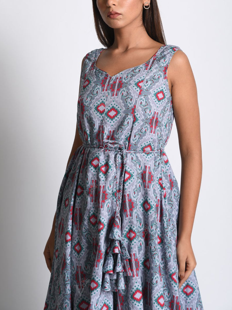 Grey Printed Cotton Silk Palazzo Set