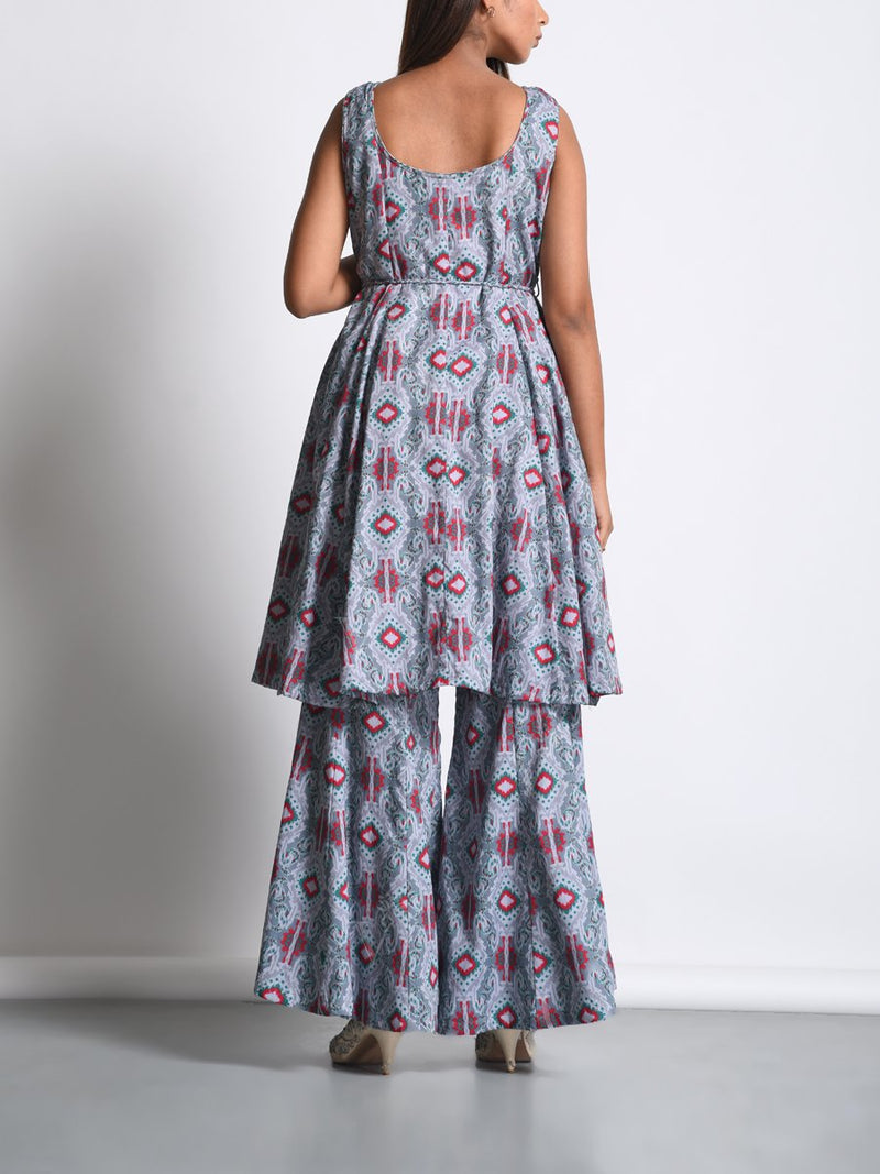Grey Printed Cotton Silk Palazzo Set