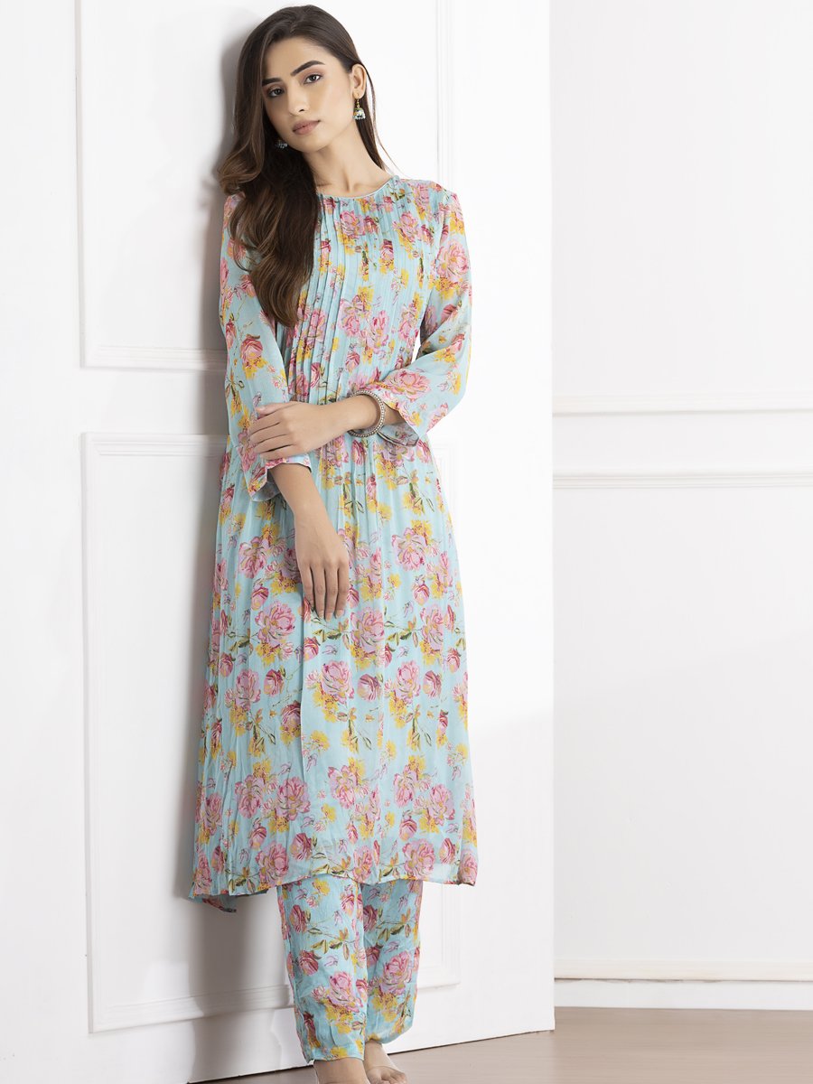 Aqua pink kurta set