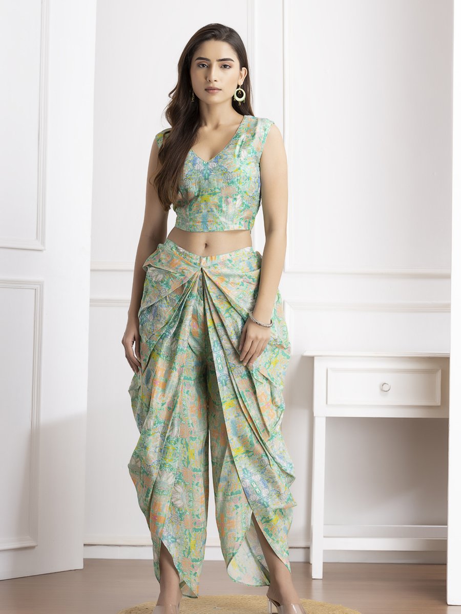 Green tie dye dhoti set