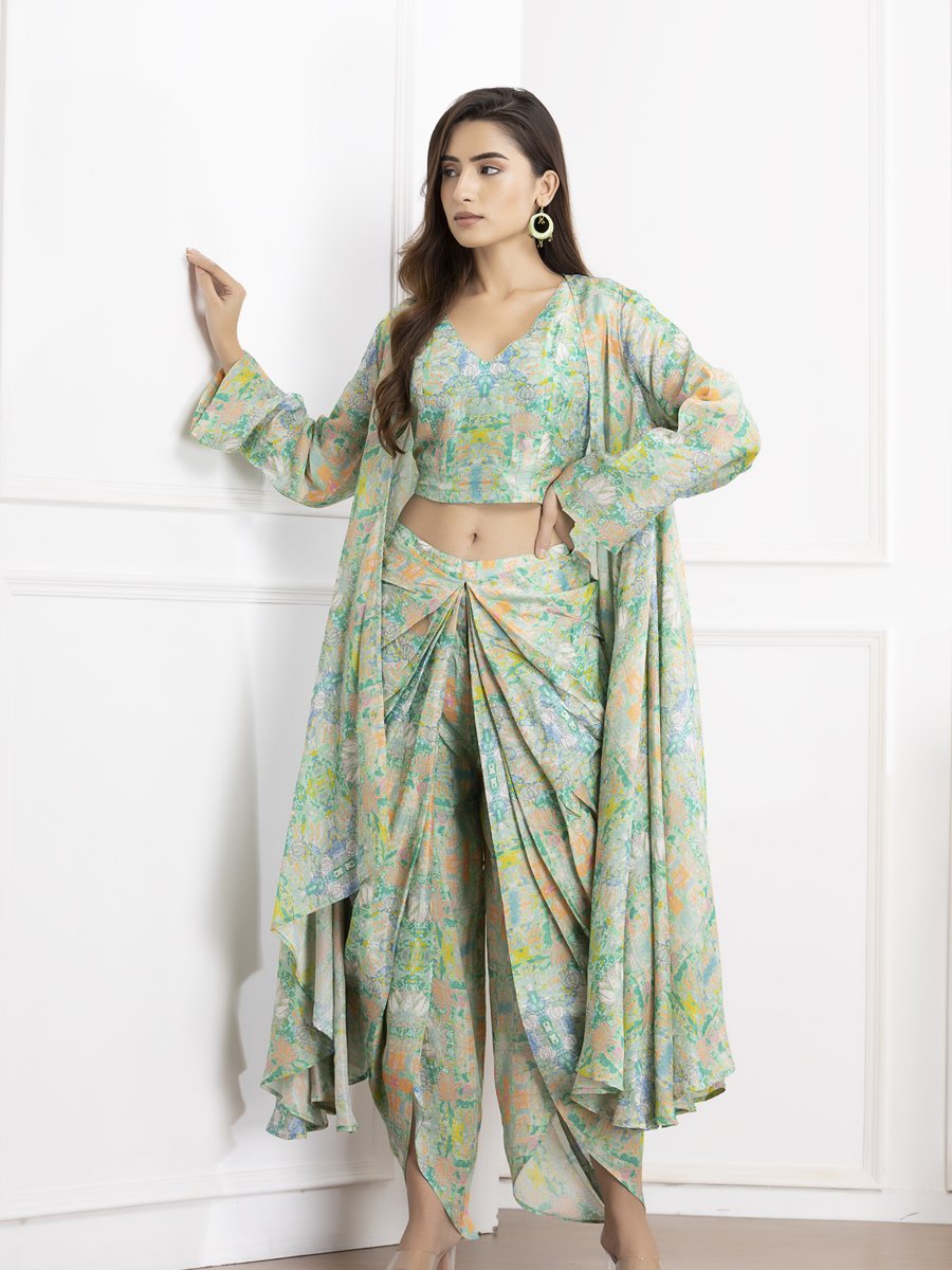 Green tie dye dhoti set