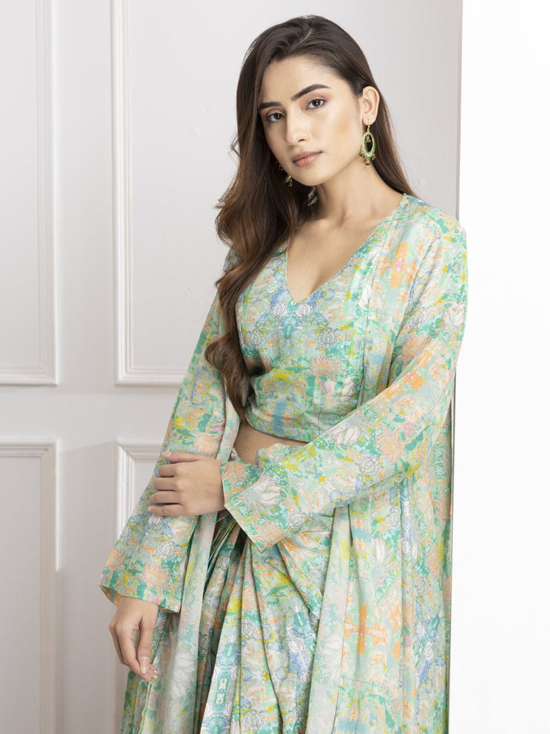 Green tie dye dhoti set