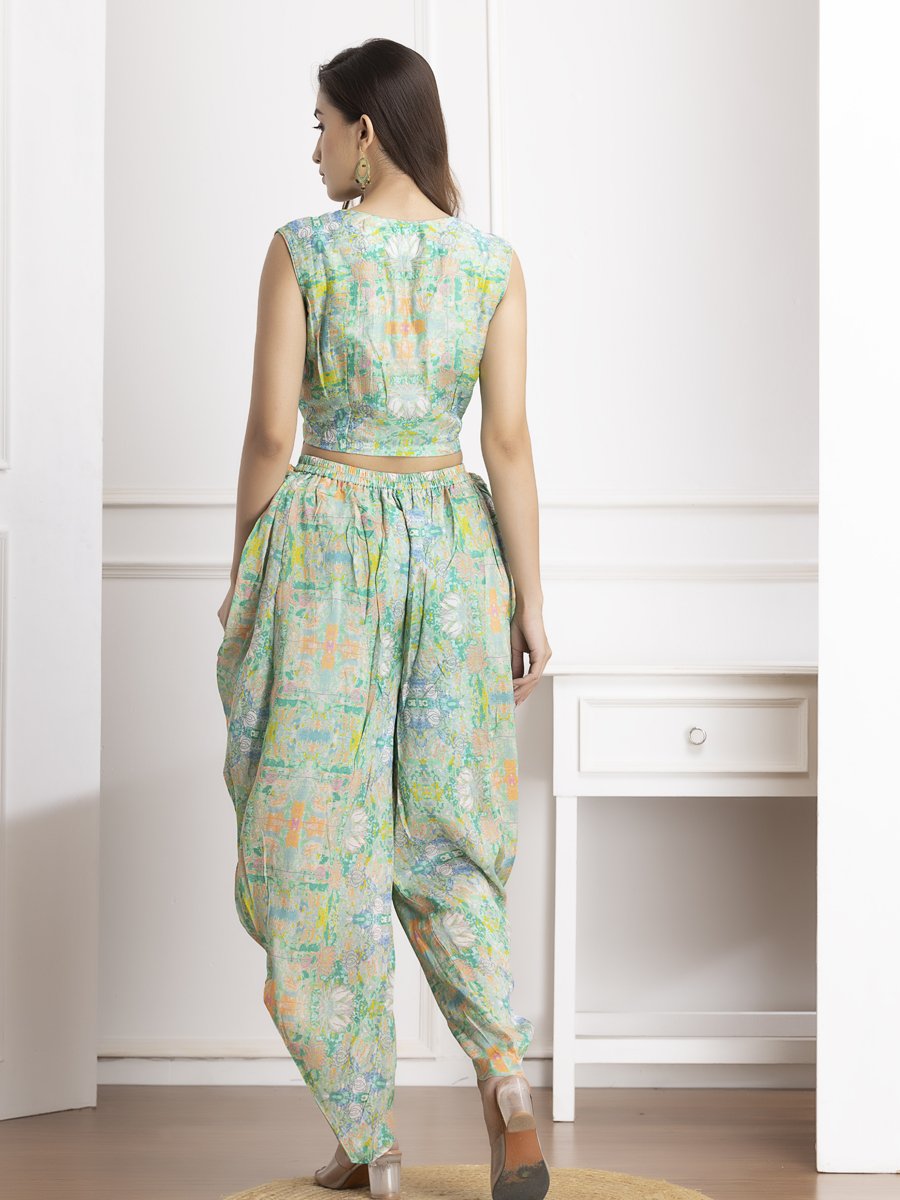 Green tie dye dhoti set